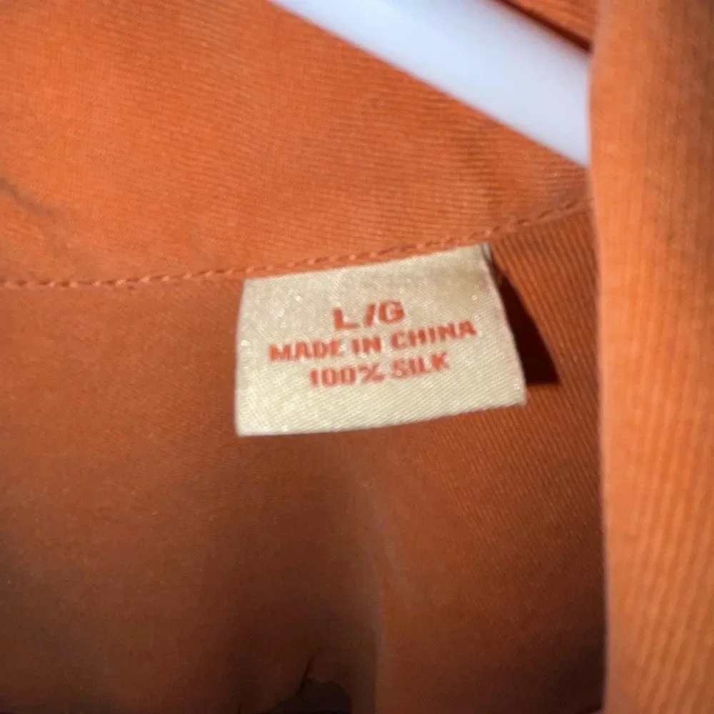 TOMMY BAHAMA Button Shirt 100% Silk Orange Men’s Size Large Tropical Beach - Picture 8 of 10